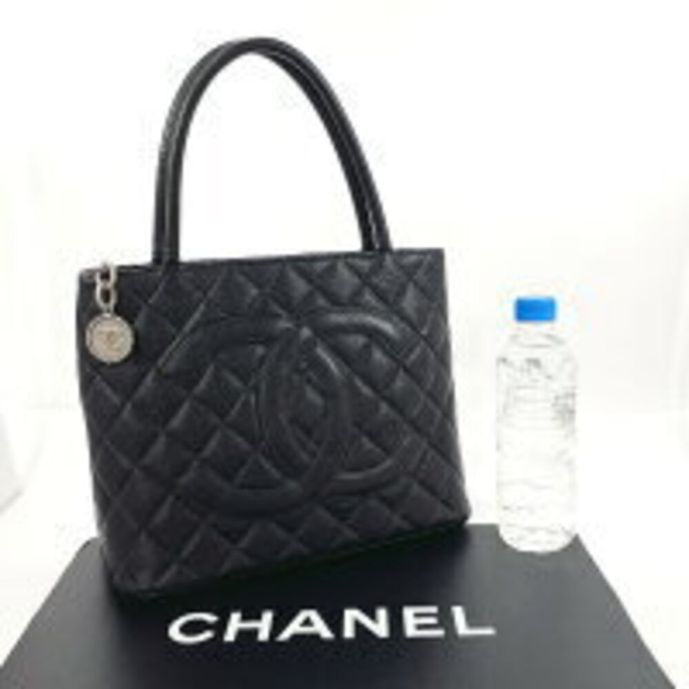 Chanel Bag Caviar Tote Leather Matte Black Matelasse